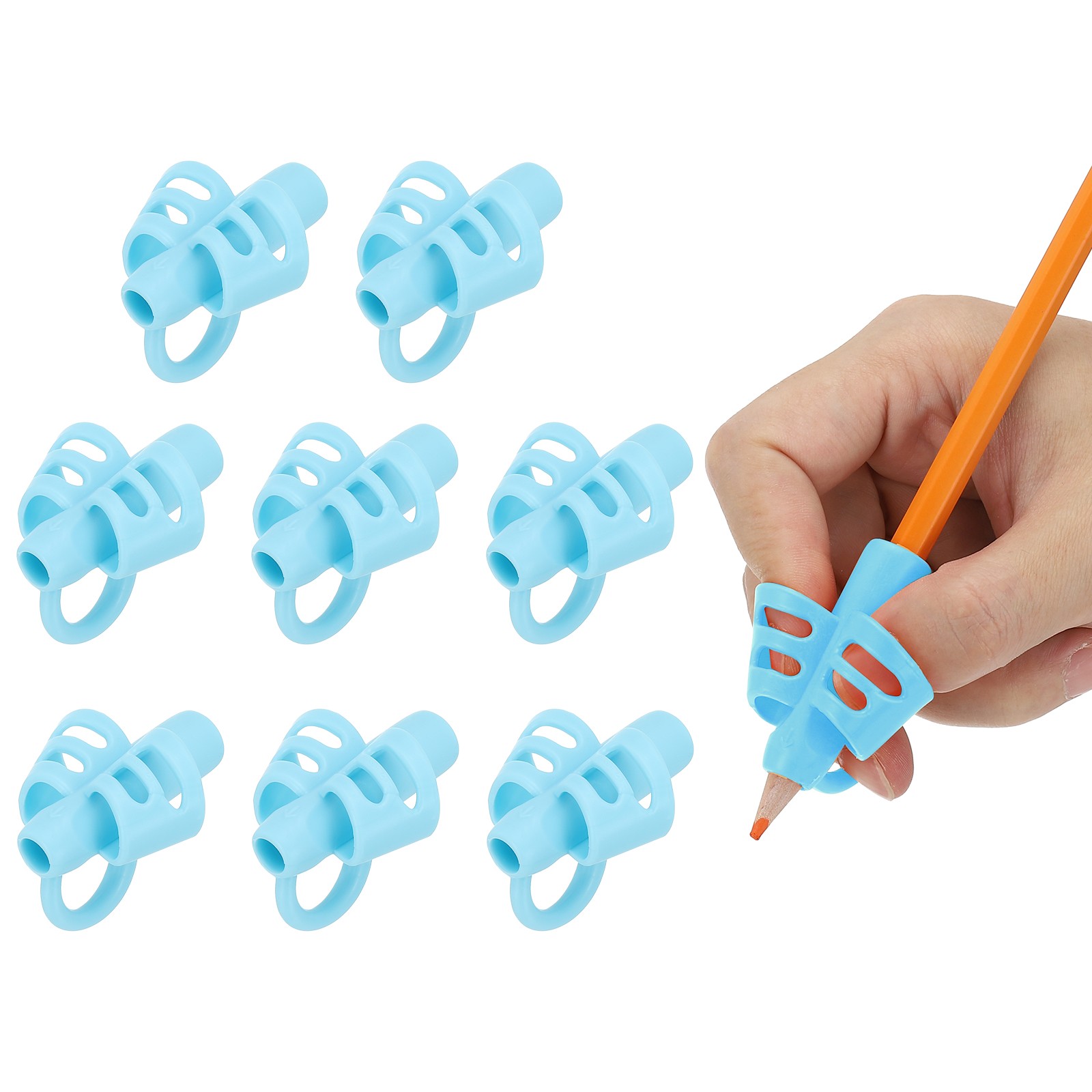 8 Pcs 3 Fingers Handwriting Pencil Grippers, Light Blue