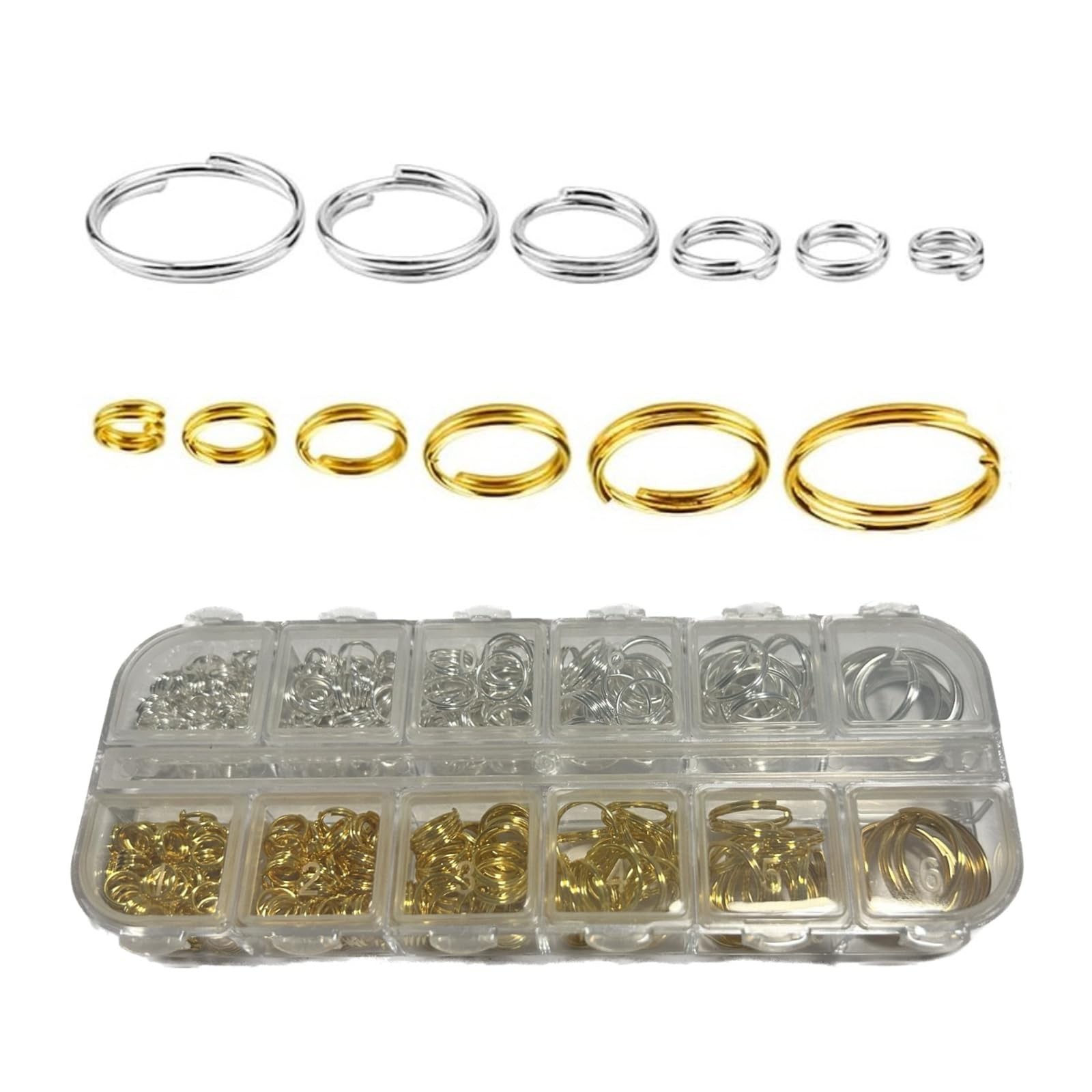 6 Size Gold and Sliver Jump Rings,Double Loops Round Split silver-golden 