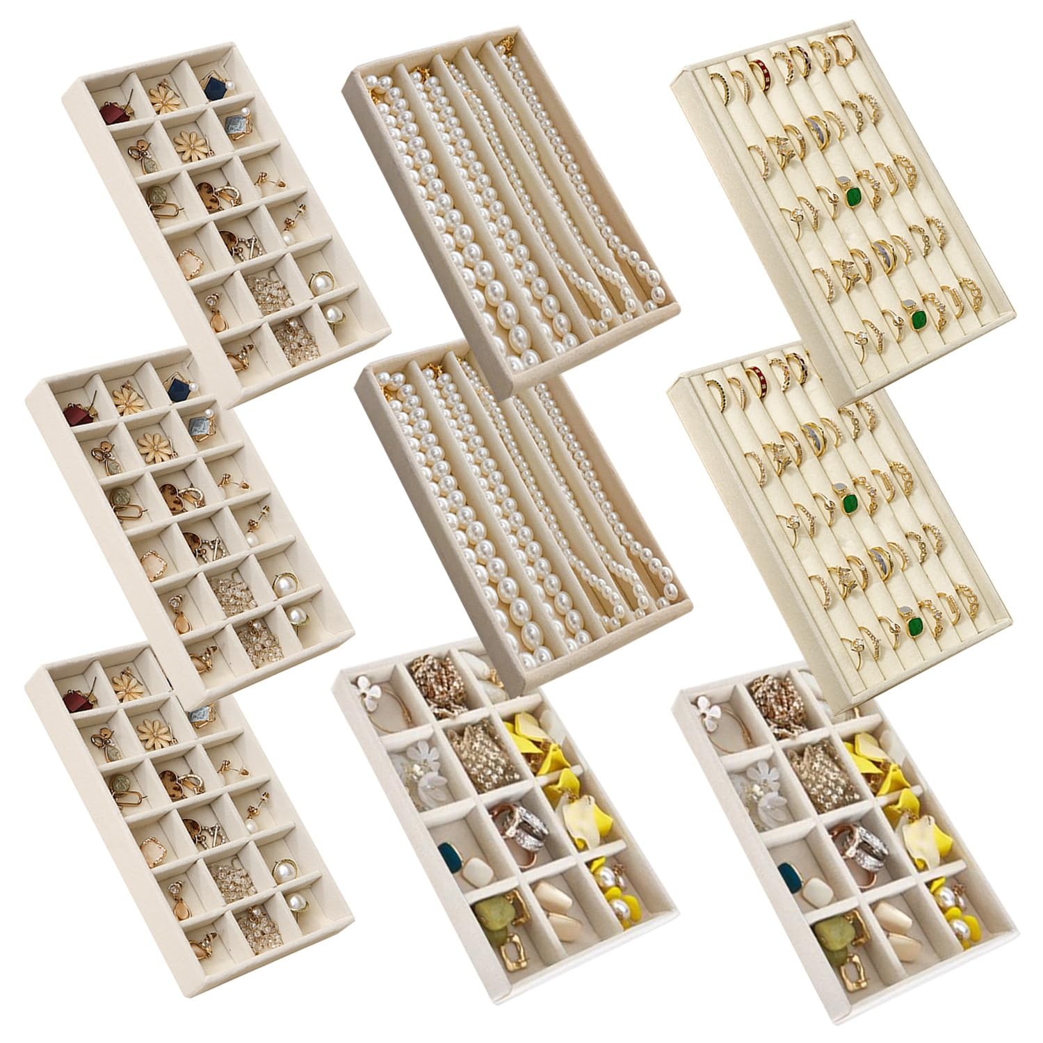 Jewelry Organizer for Drawer, Adjustable Velvet Jewelry Tray, Stackable Neckl...