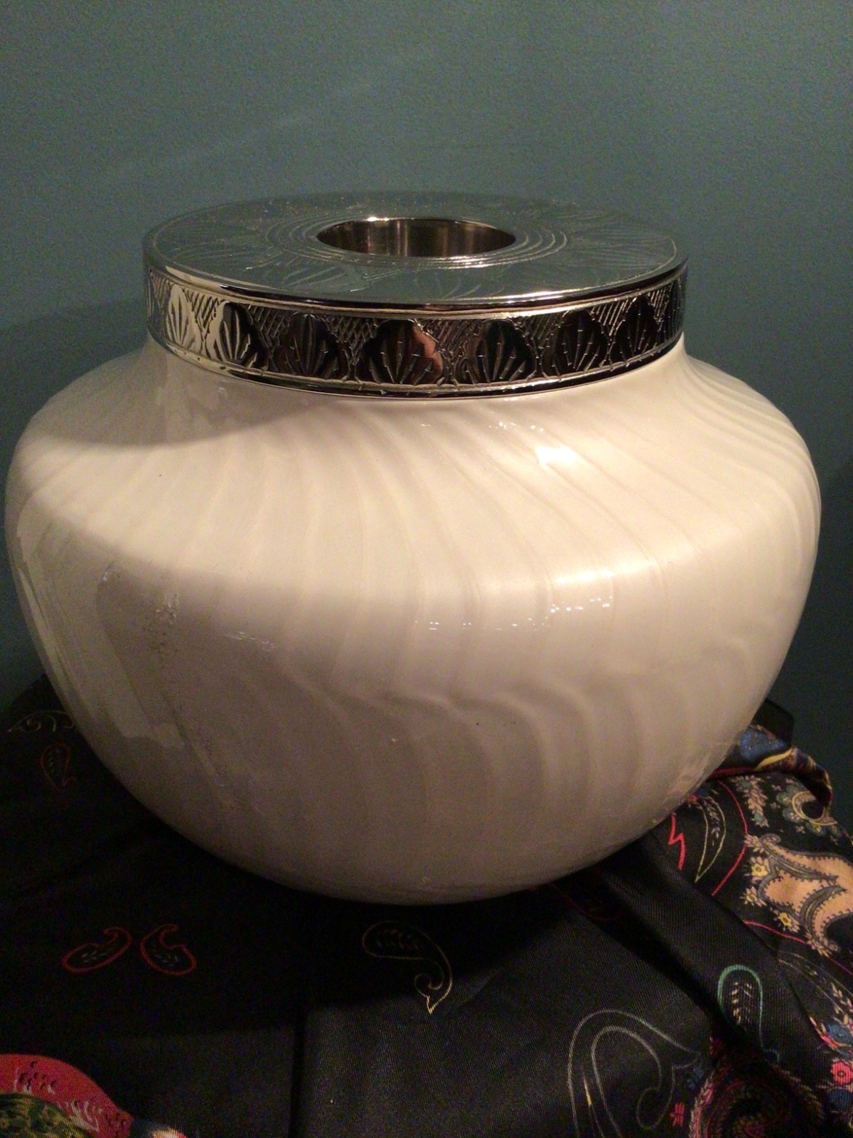 New Pearlescent White Large Cremation Urn Fovere 7.25” Tall  by 9” Diameter 