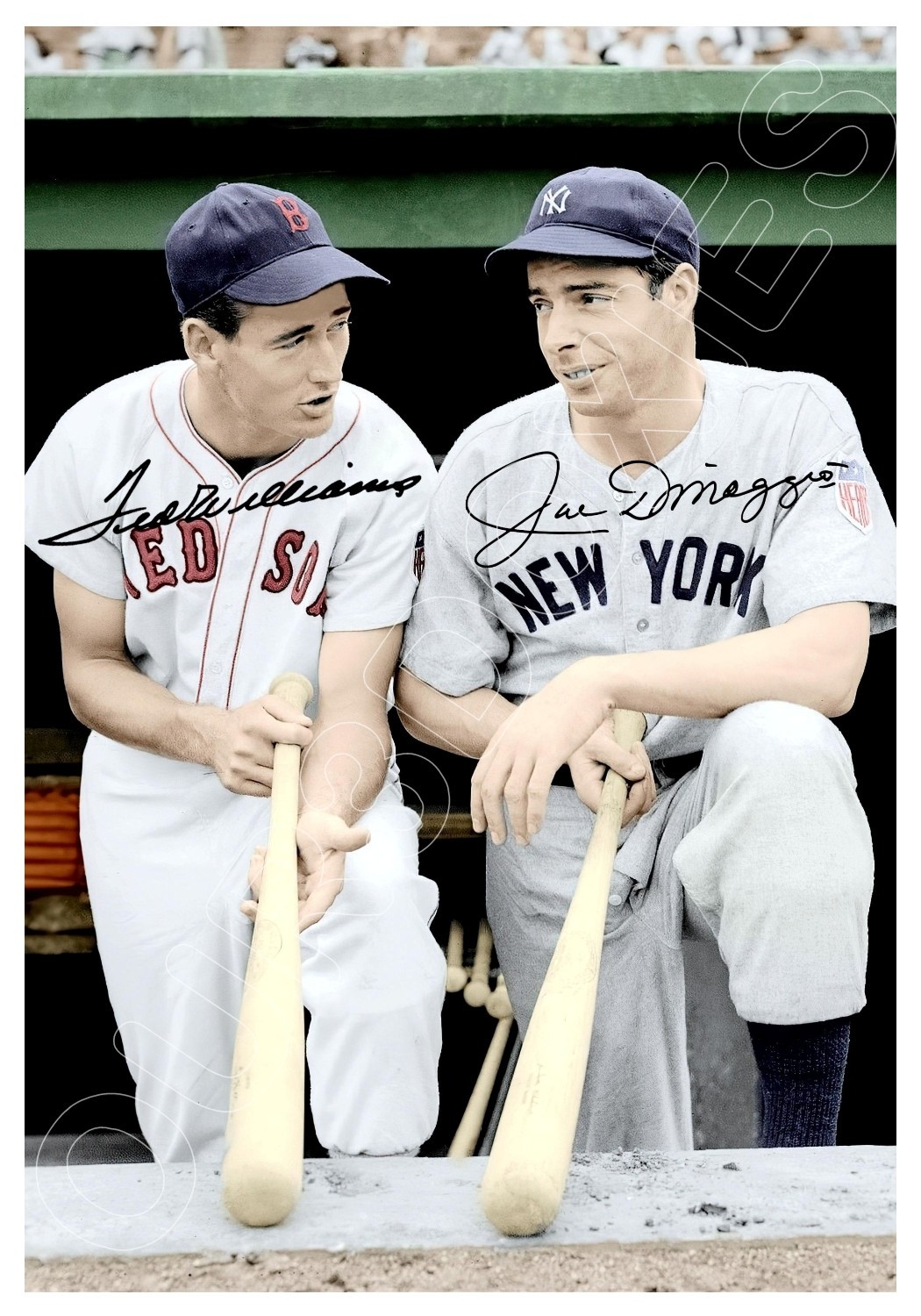 Joe Dimaggio Ted Williams Autographed Reprint Photo 13X19 Yankees Red Sox