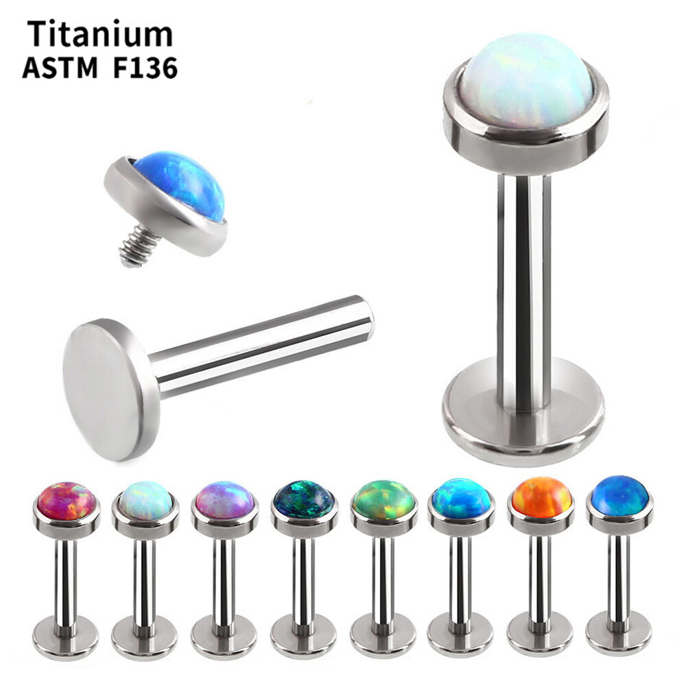 16G Titanium Opal Internal Thread Labret Ring Bar Monroe Lip Ear Tragus Piercing