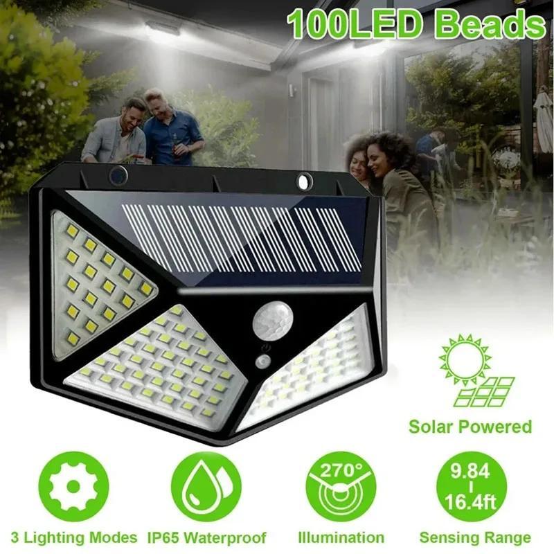 1/2/4/6pcs 100 LED Solar Wall Lights Outdoor Pir Motion Sensor for Garden