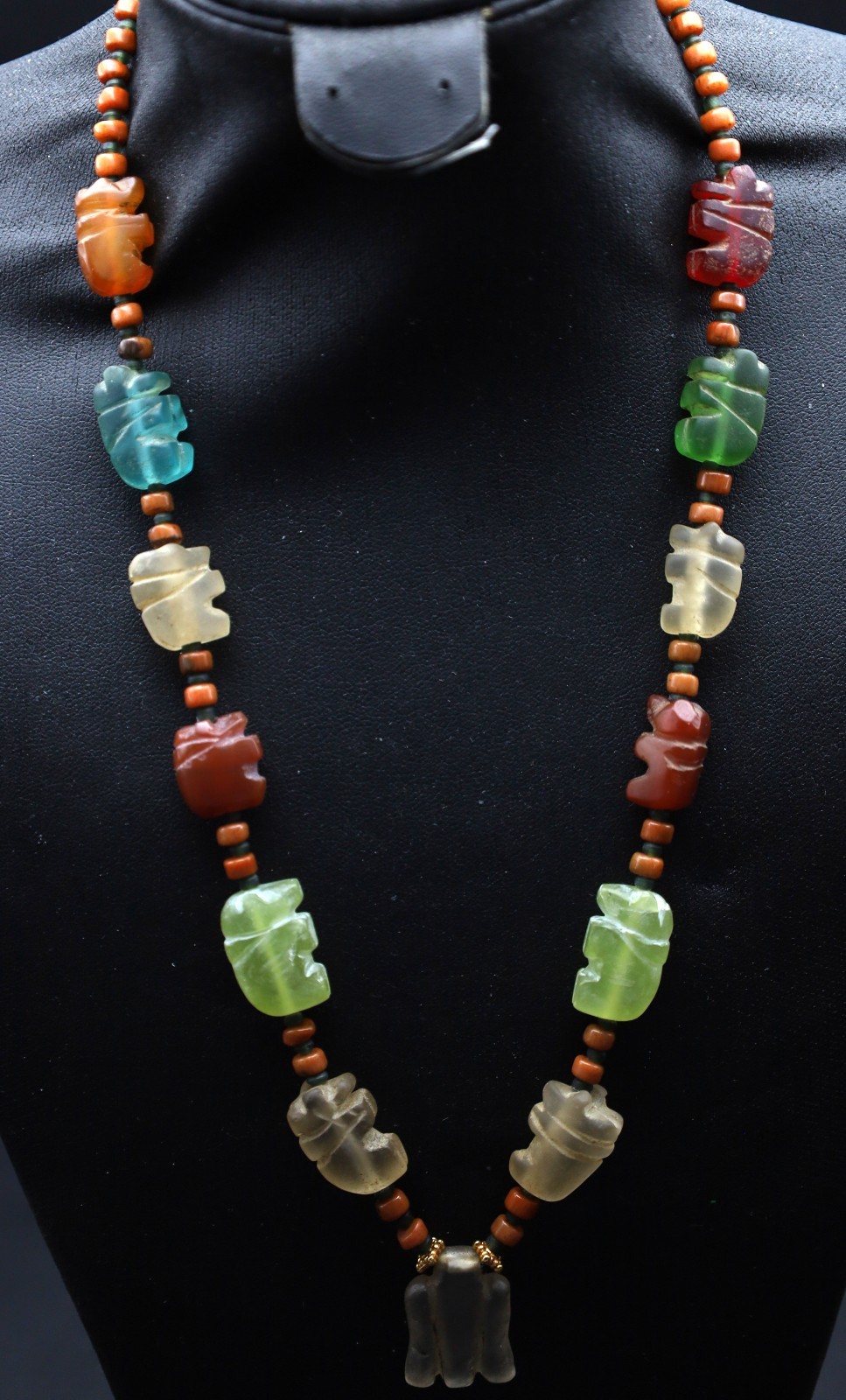 Ancient Roman Glass& Coral & Near Eastern Animal  Beads Necklace