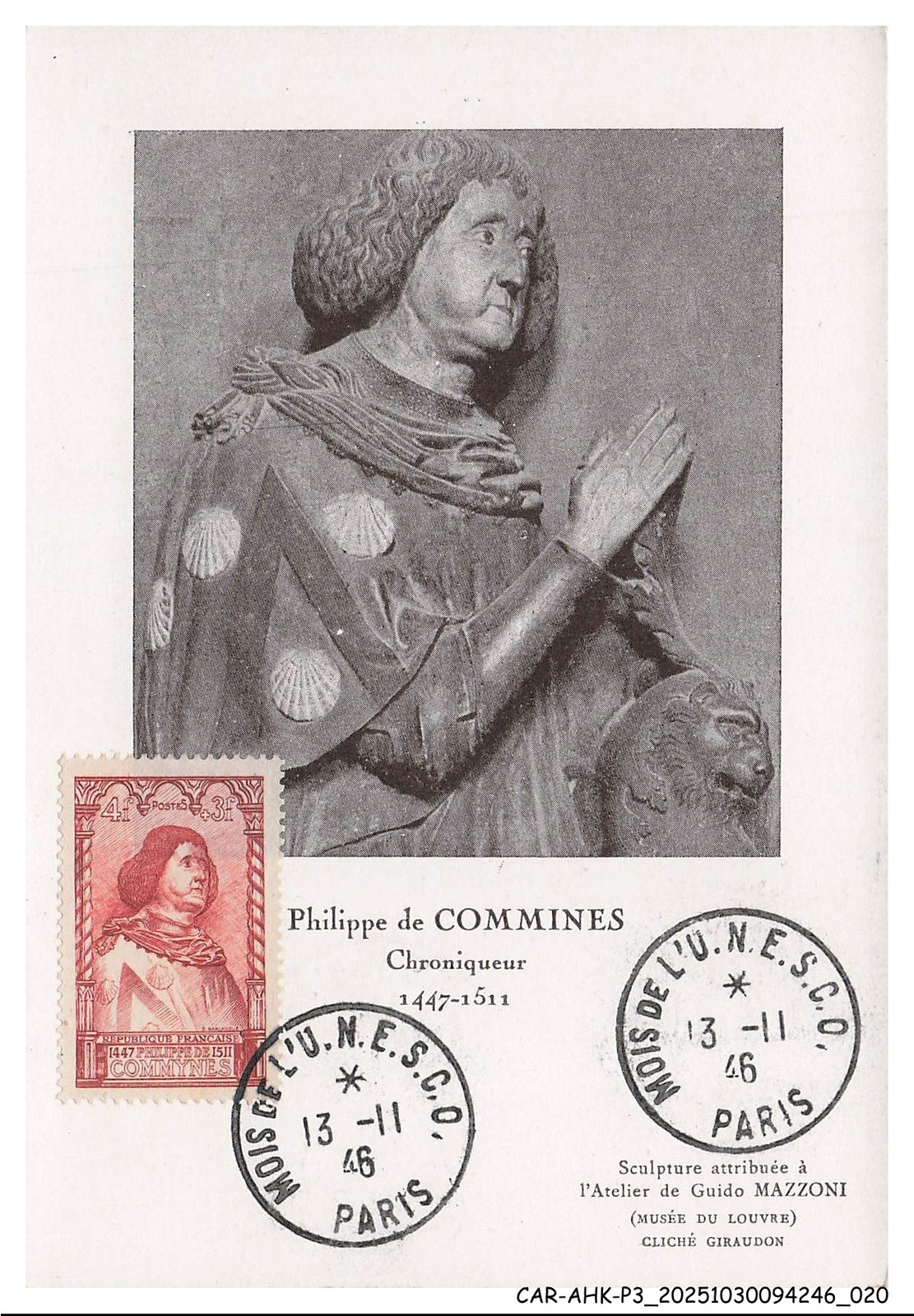 Car-AHKP3-0175-Maximum Cards - Philippe De Commines - Chronicler - 1946