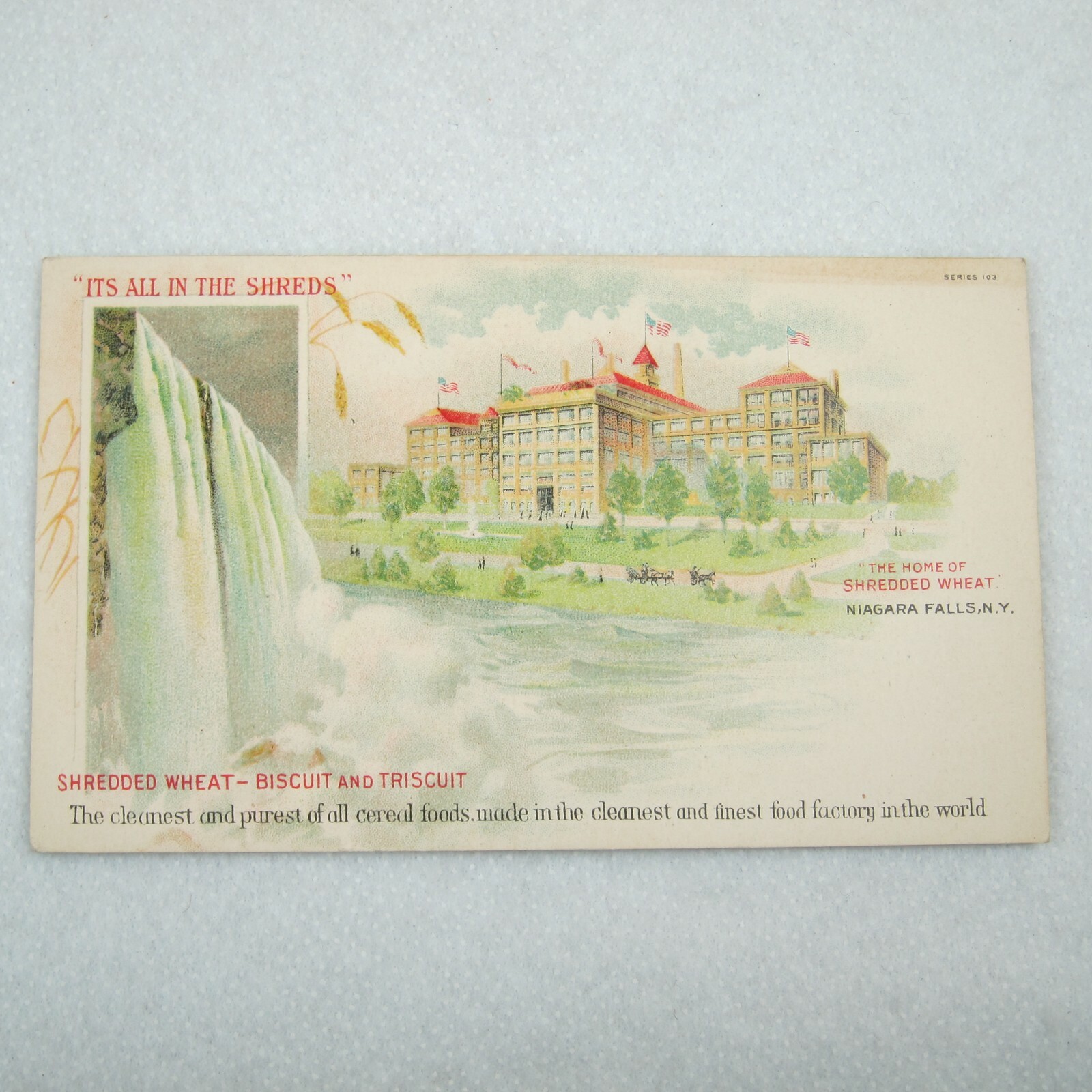 Antique 1910s Postcard Shredded Wheat Niagara Falls NY Food Factory Advertising