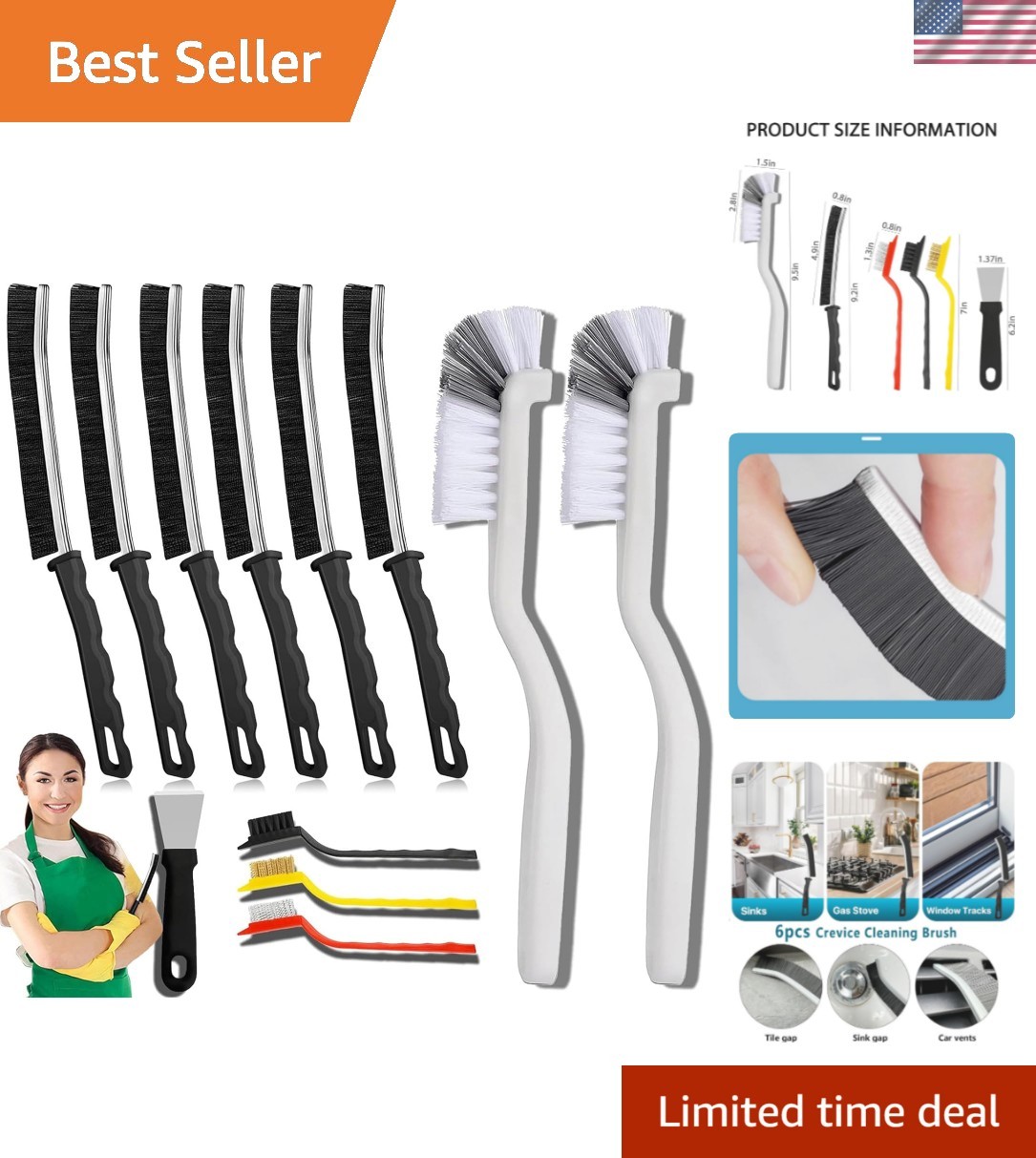 Crevice Cleaning Brush - Grout Scrub Brush, House Cleaning Supplies, Gap Clea...