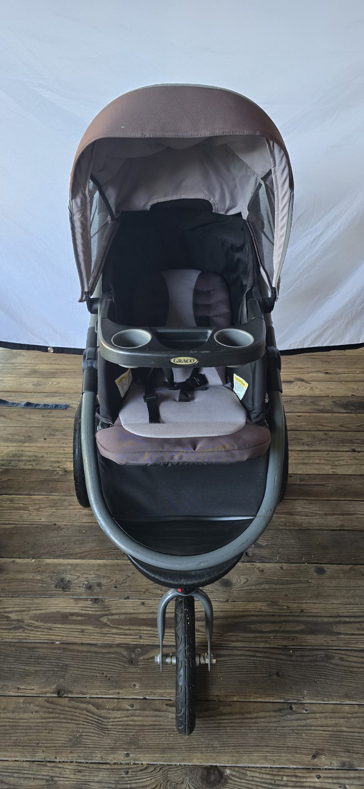 Graco Jogger Stroller Gray Black Single Seat Cup Holder Canopy Air Tires