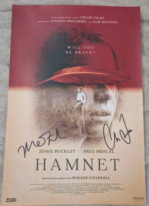 HAMNET signed 12X18 PHOTO CHLOE ZHAO MAGGIE O'FARRELL poster SWAU Coa