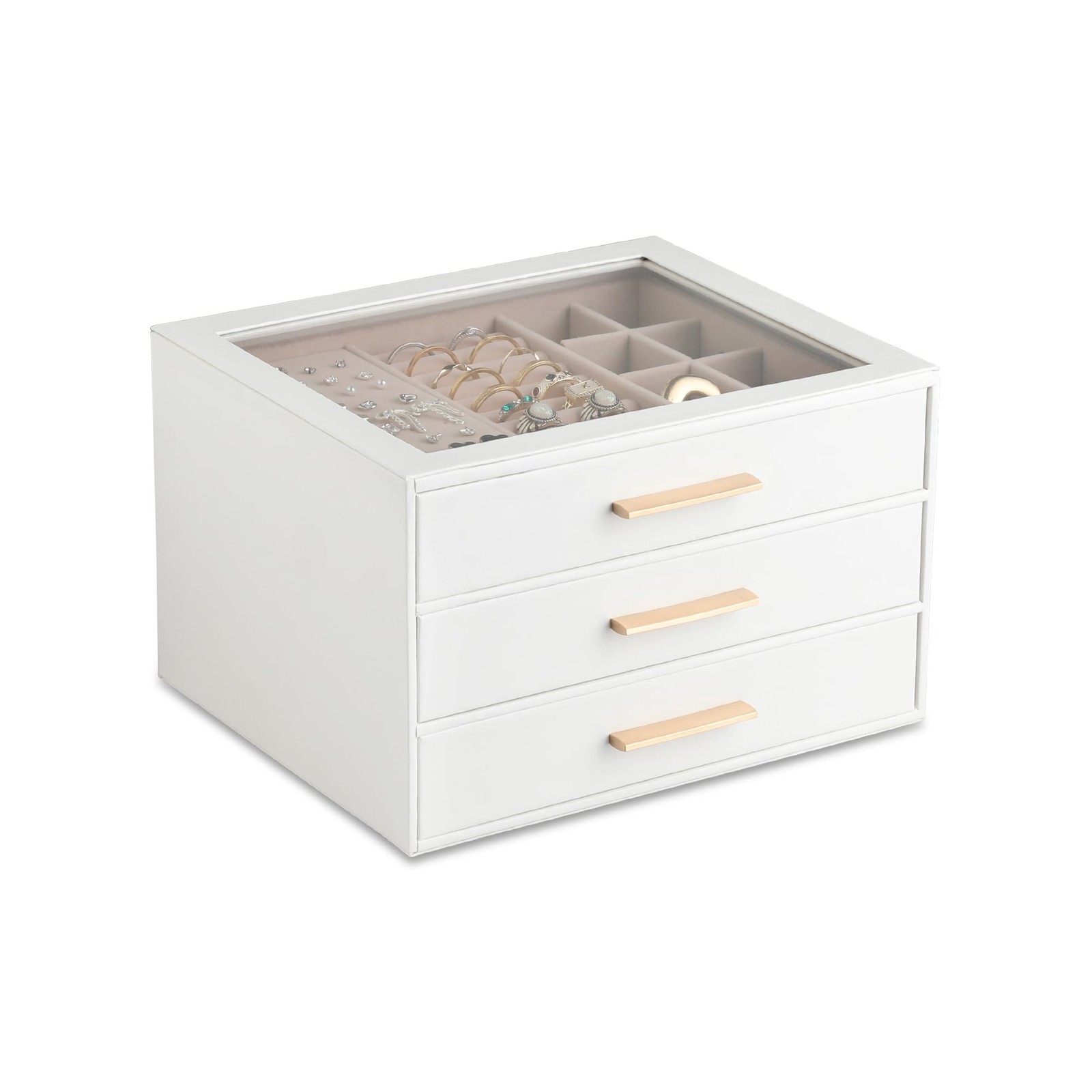 Clear Lid Jewelry Box,3-Layer Jewelry Organizer with Drawer,PU Leather Jewelr...