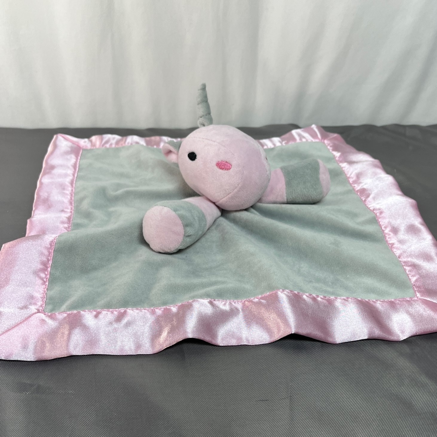 Unicorn Lovey ALDI Little Journey Cuddle Buddy Plush Baby Toy Gray Pink Satin