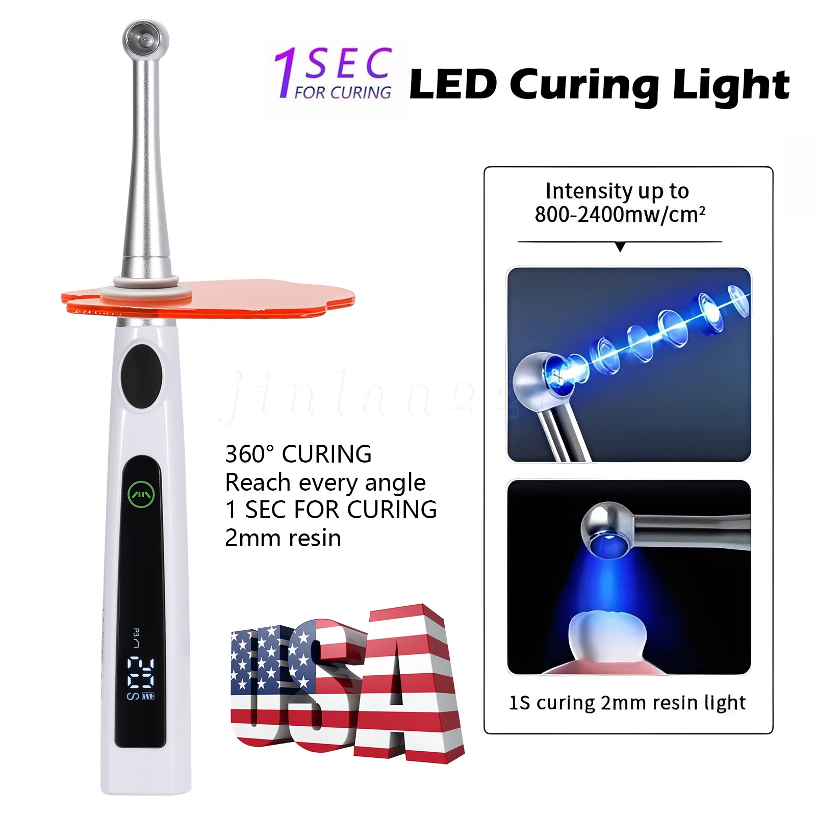 Dental Orthodontics Wireless LED Curing Light 1 Sec Cure Lamp 2400mw/c㎡