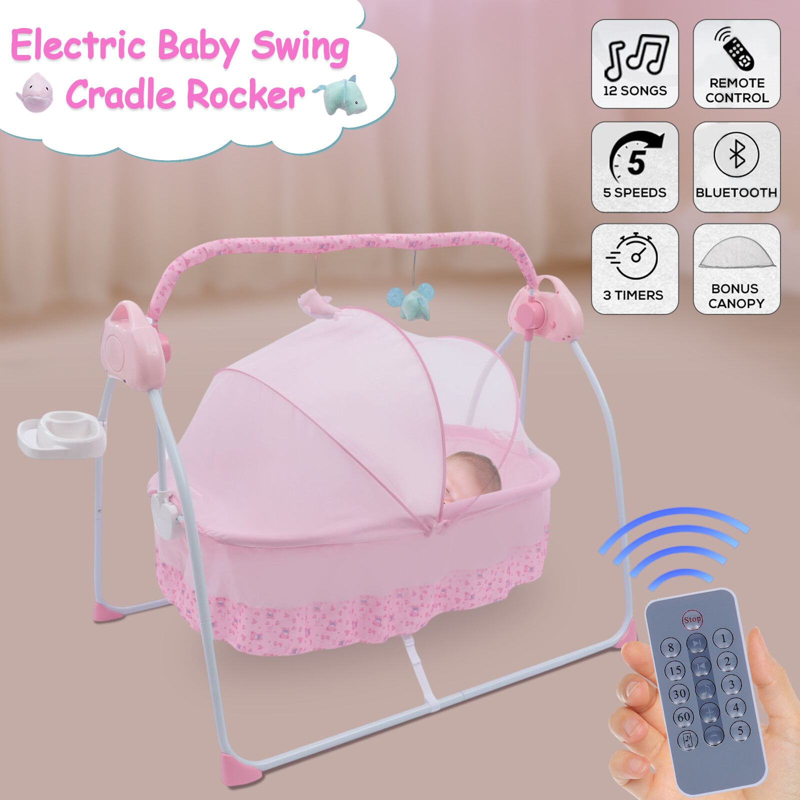 Electric Auto-Swing Baby Crib Cradle Infant Music Basket Sleeping Bed +Bluetooth