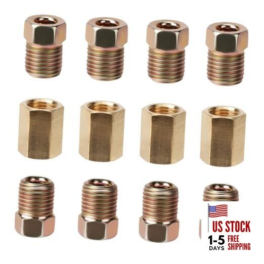 3/16 Brake Line Pressure Fittings, 12 Pieces-24 Threads Brass Brake 3/8 Inch