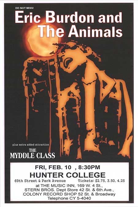 Eric Burdon The Animals Poster Hunter College Fri Feb 10 12x8in Metal Sign