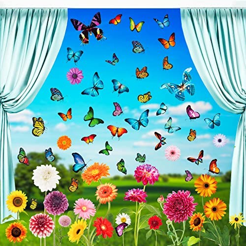 Spring Window Clings Flower Butterfly - 84 Pieces Anti Butterfly Spring