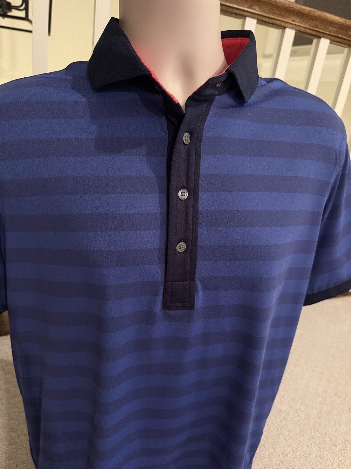 Greyson Mens Polo Striped Golf Shirt Blue Medium Breathable
