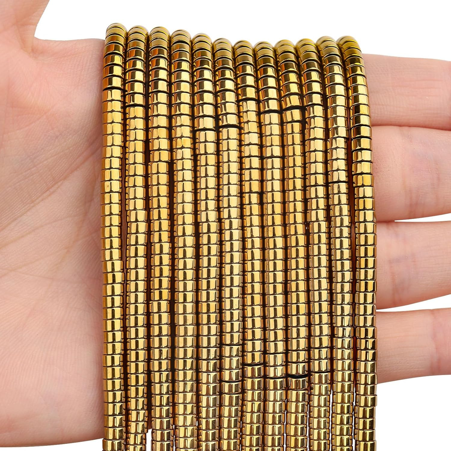 150Pcs Natural Gold Hematite Spacer Beads, Loose Semi Precious Flat round Gemsto