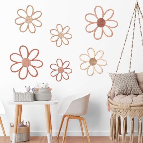  6 Pcs Daisy Wall Decor Wooden Daisy Wall Sculptures Art Flowers Vivid Style