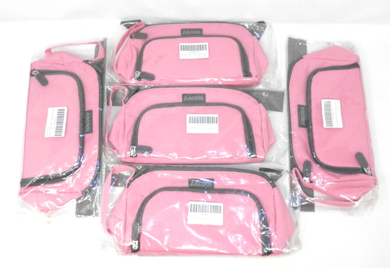 x5 Aiscool Big Capacity Pencil Case Pink Bag Pen Pouch Travel MakeUp Utility NEW