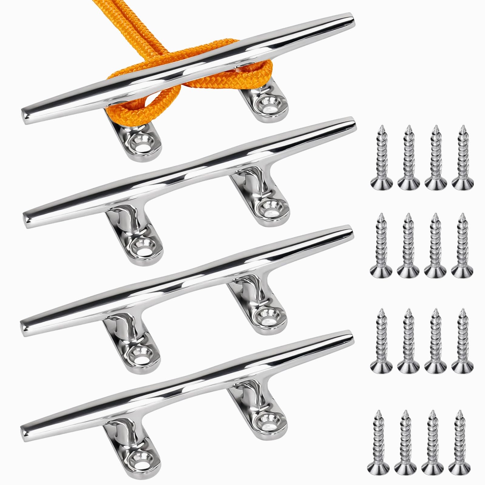 Boat Cleat, 4 Pack 316 Stainless Steel 4 inch 5 inch 6 inch Open Base Dock Cl...