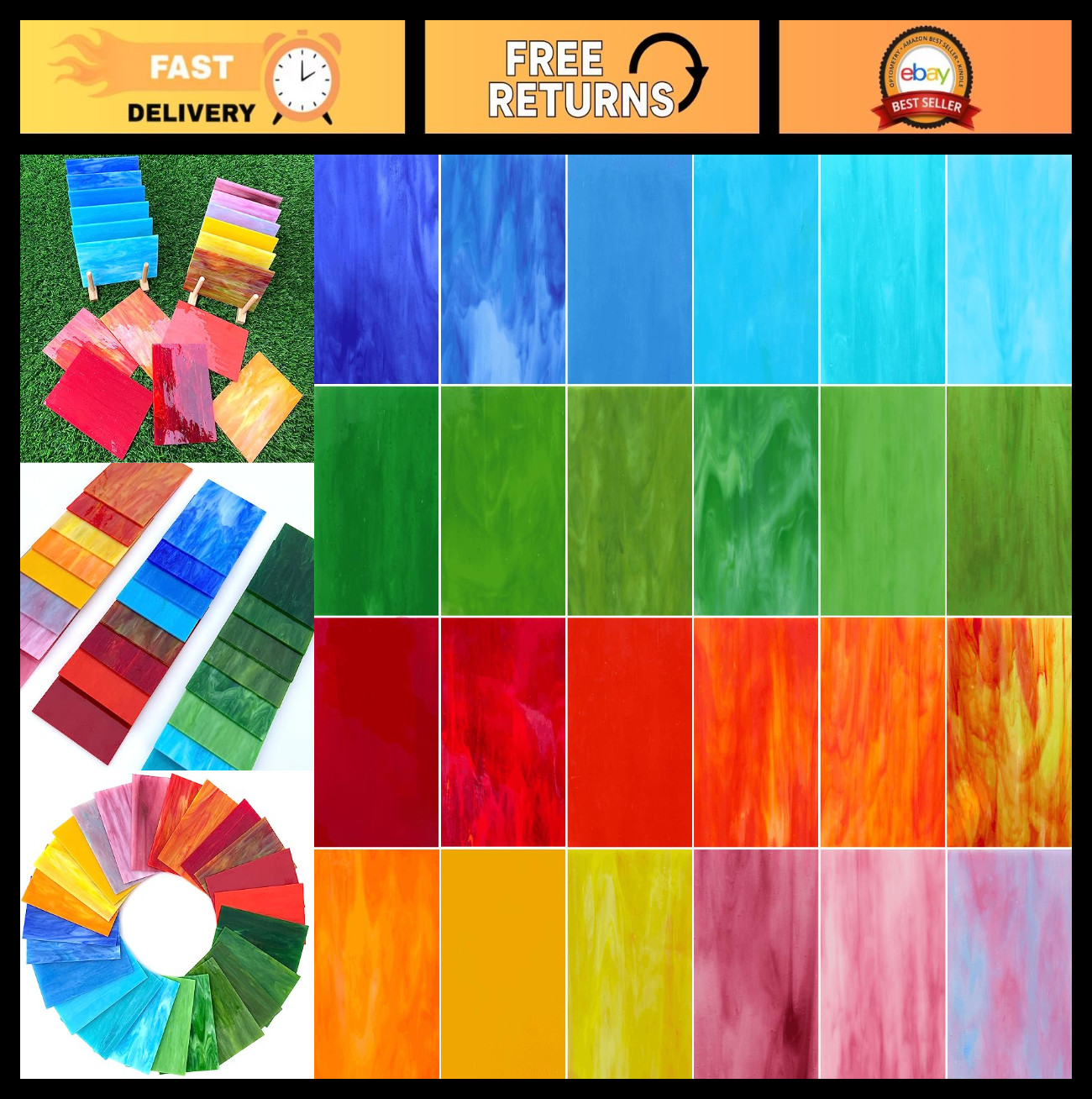 24 Sheets Stained Glass Variety Pack - 6x4 Inch Opaque Art Glass for Mosaic & DI