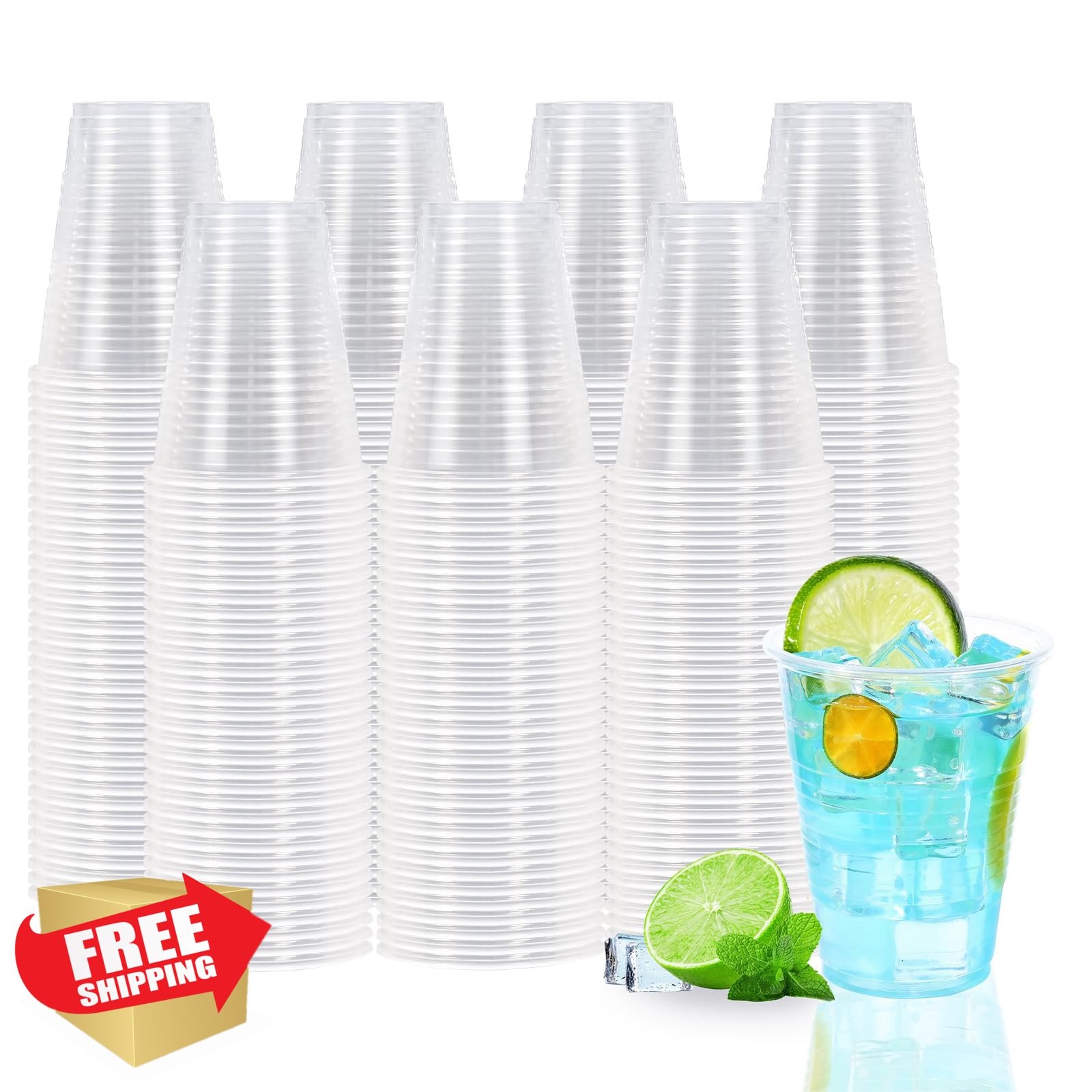 BYSNOW 7 oz Clear Plastic Cups 500 Count Bulk Hot Cold Beverage Party