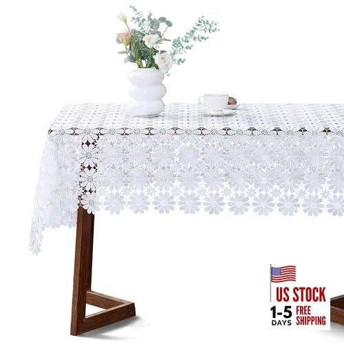 Premium White Lace Tablecloth,Embroidered Antique 70" x 50" (Rectangular)