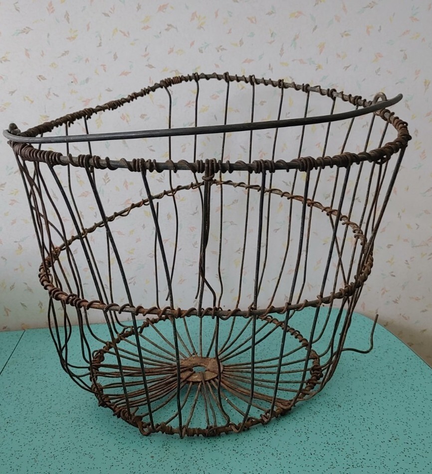Antique Primitive Wire Basket Metal Bucket