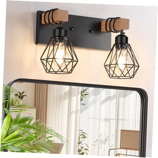  2-Light Rustic Style Wood Bathroom Wall Sconce, Farmhouse Vanity 2-Lights