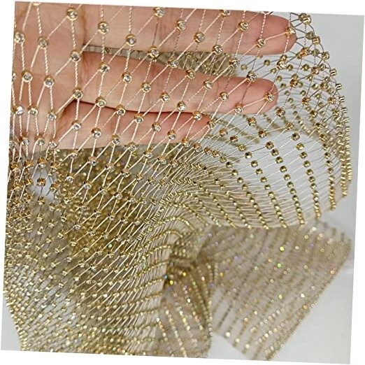 60X90cm Gold Shiny Stretch Crystal Rhinestone Fishnet One Yard Gold (1 yard)