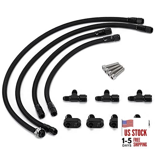  Steam Vent Hose Kit 4 AN Aluminum Complete Coolant Crossover Black
