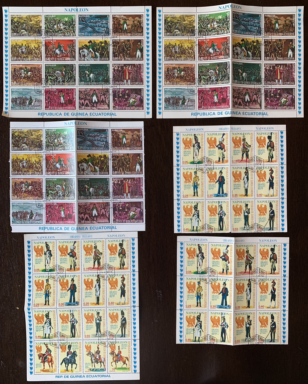 LOT OF 1974 EQUATORIAL GUINEA COMPLETE SHEETS OF NAPOLEON STAMPS