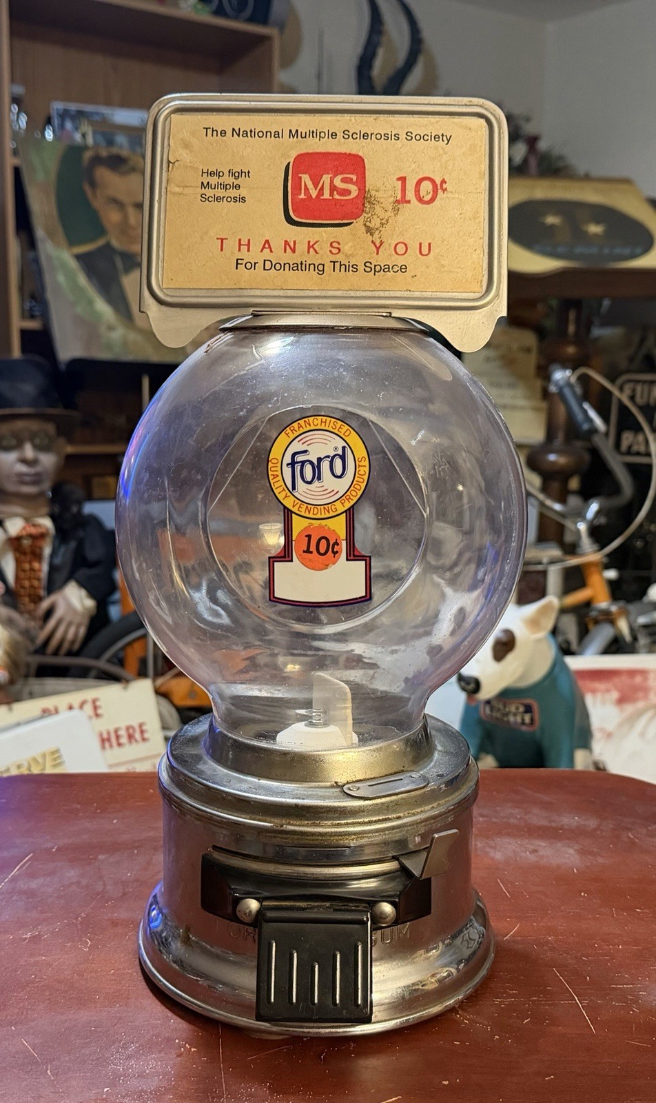 Vintage Ford Gum 10 CENT GUMBALL MACHINE w/ Plastic Globe Topper & Decal