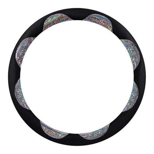 Bling Car Steering Wheel O Shape Medium Size[14.75-15.15"](37.5-38.5cm) Black