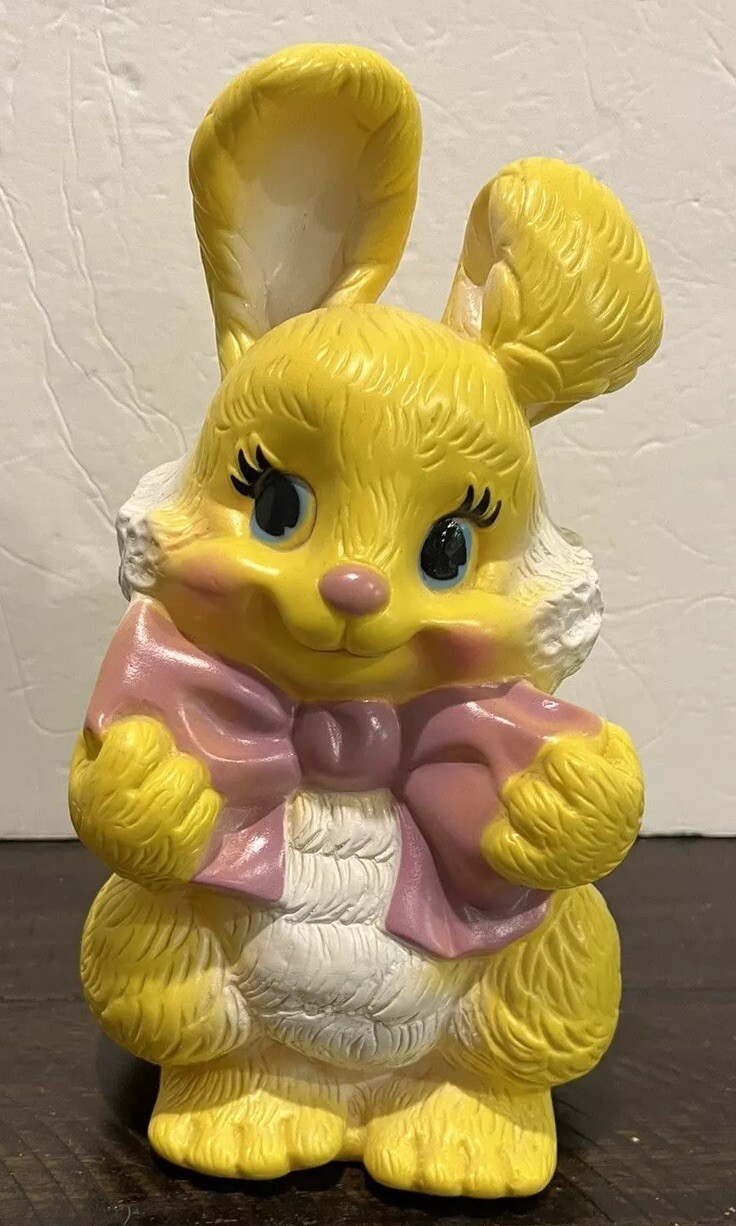 Yellow Bunny Rabbit Russ Berrie Bank Vintage 1975 Plastic Mold