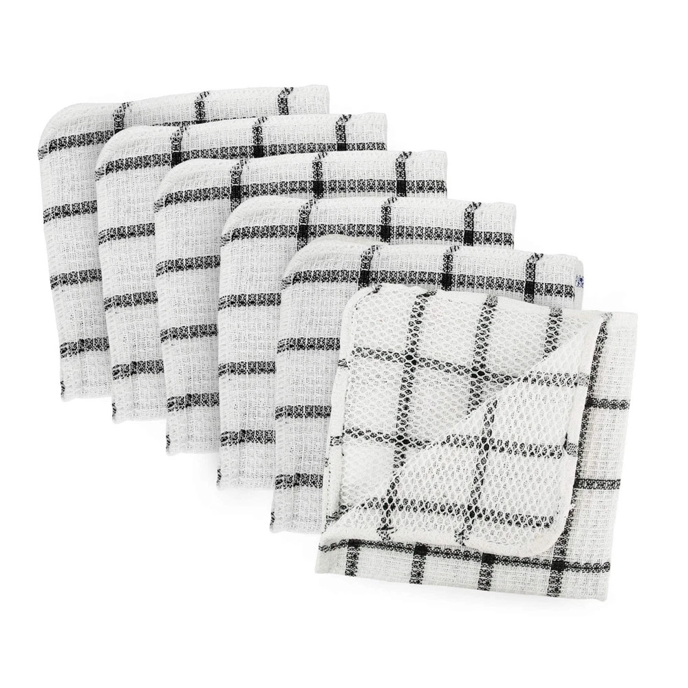 Dual Purpose Stripe Dishcloth Set of 6 Kitchen Cloths Scrub and Wipe 12x12