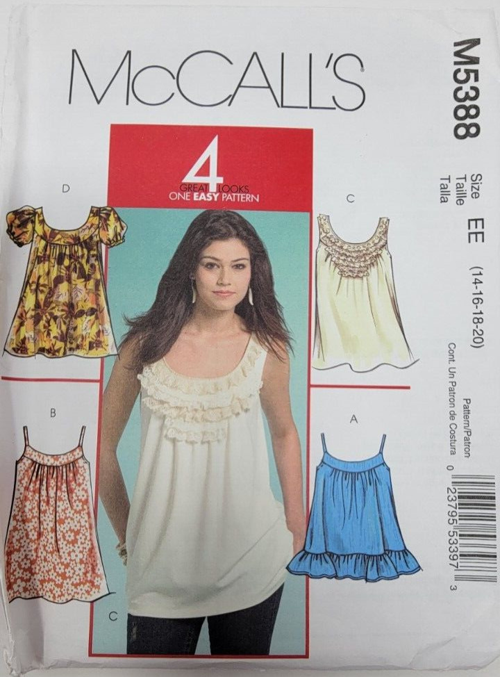 McCalls m5388 Pullover Tops sleeveless  Plus Size 14 - 20 Sewing Pattern