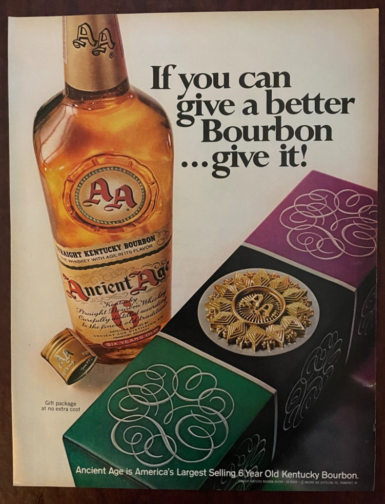 1968 Ancient Age Kentucky Bourbon Whiskey Vintage Print Ad 6 Year Old