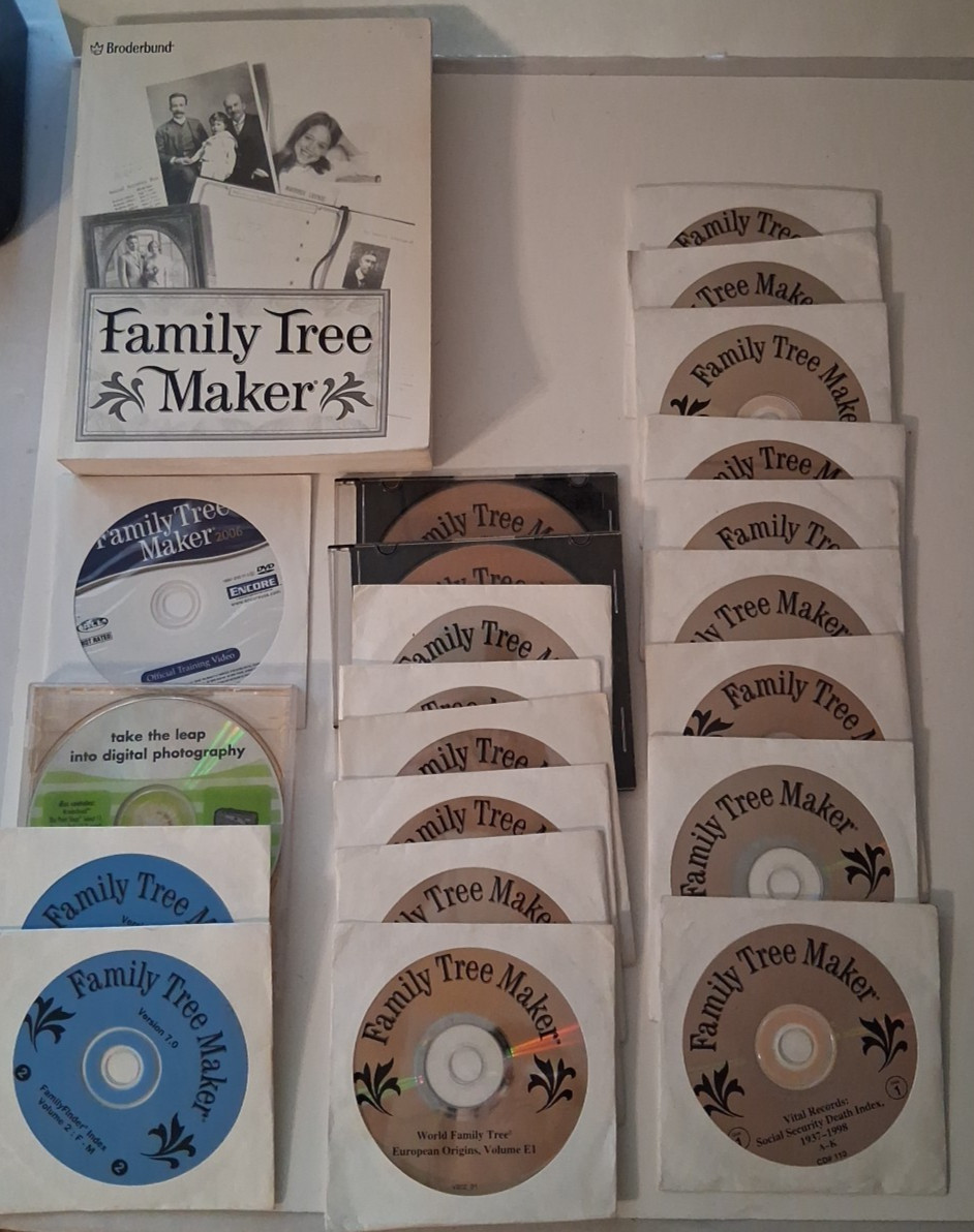 Broderbund Book Family Tree Maker's World Family Tree & Genealogy Resource CDs