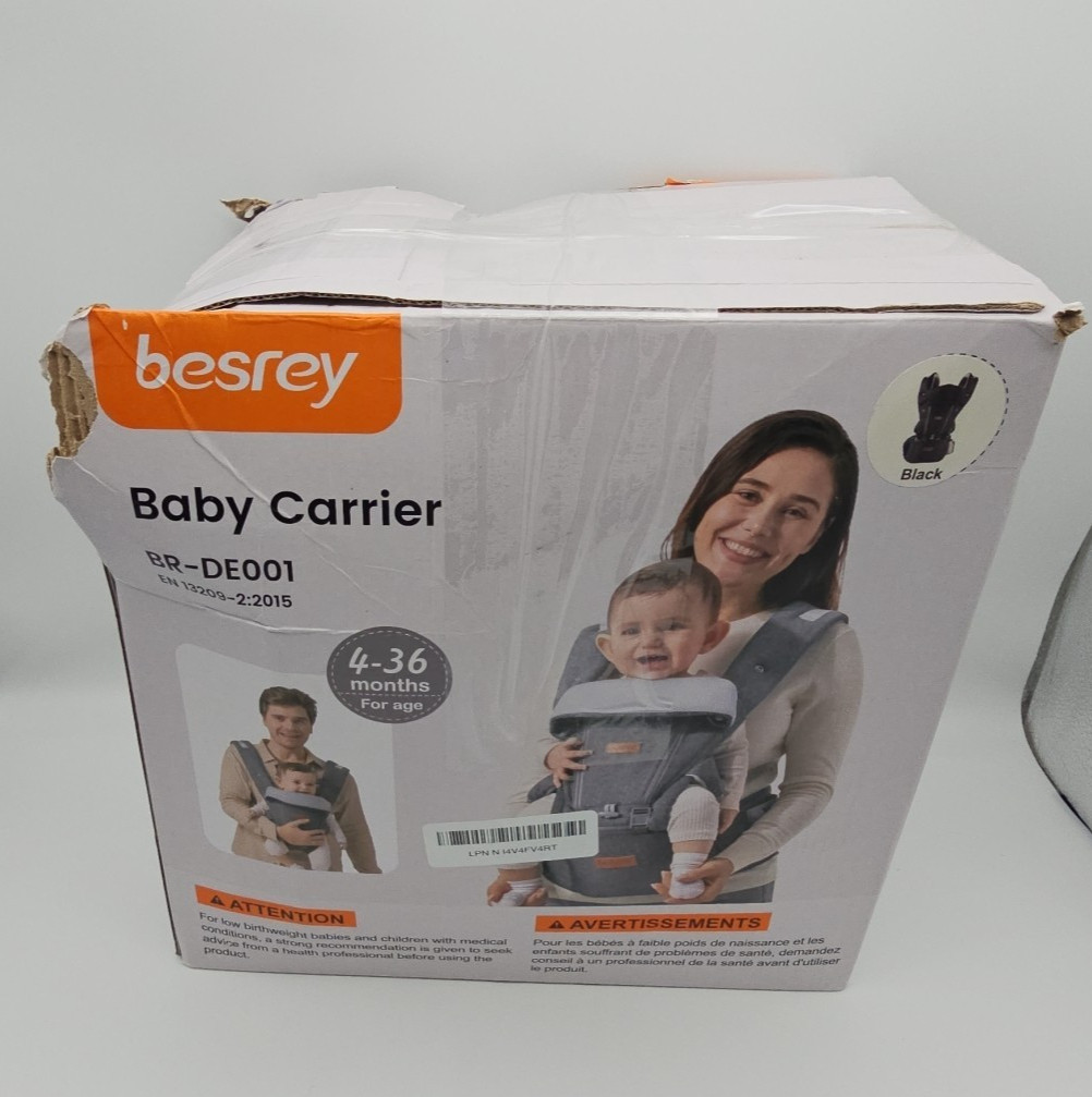 Besrey Ergonomic Padded Baby Carrier, Black, For Babies 4-36 Months and 7-45 LBS