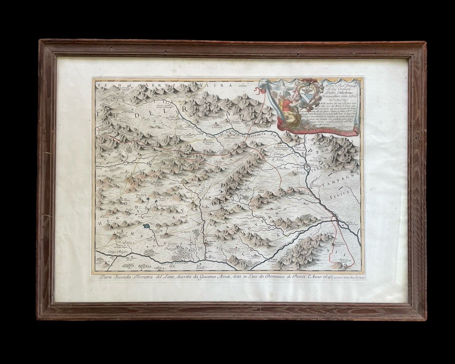 Antique Map Napoli 1693 GIACOMO ROSSI Large Color Engraved 17th Century RARE