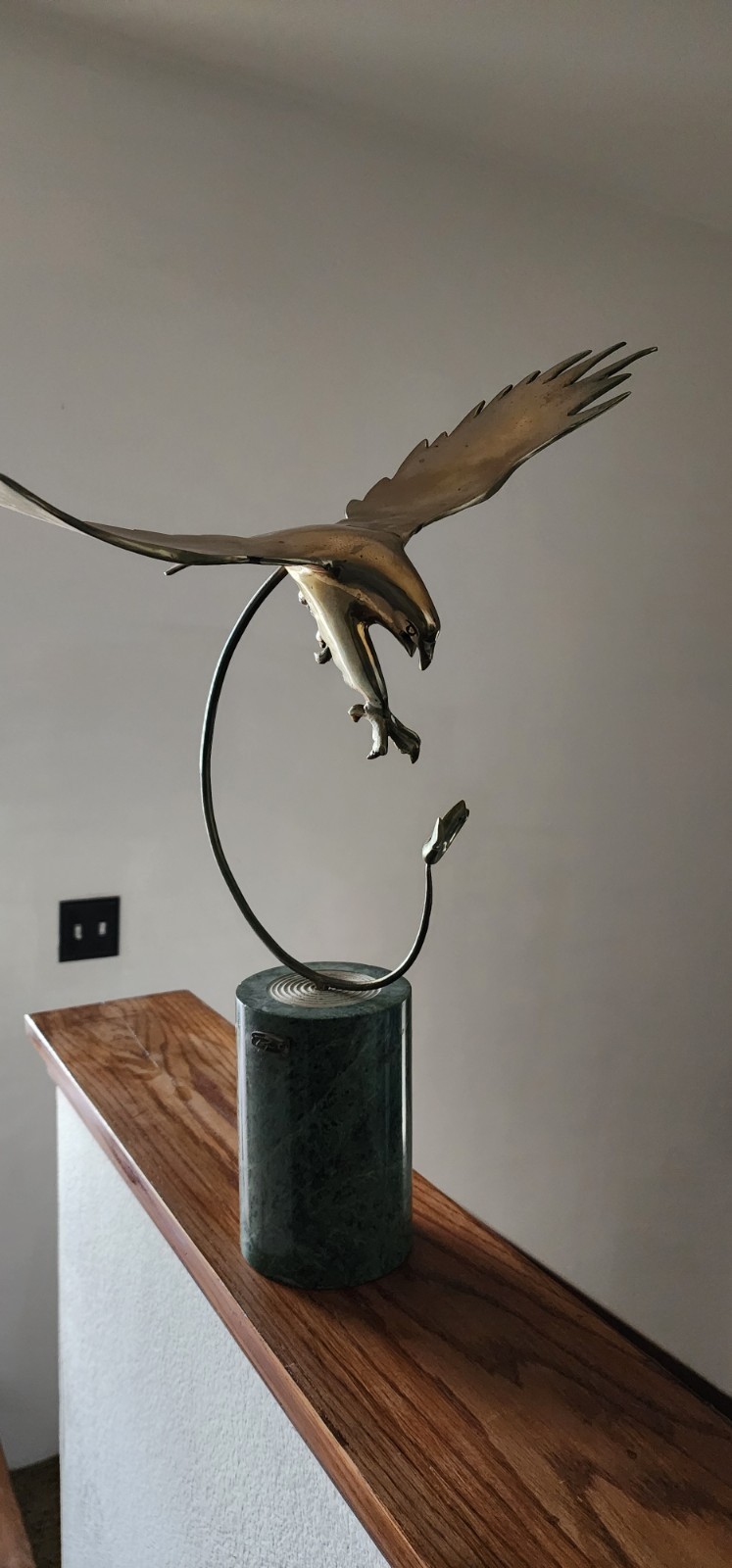 Brass Bijan Eagle Sculpture Green Marble Base Vintage Large Golden Mid Century