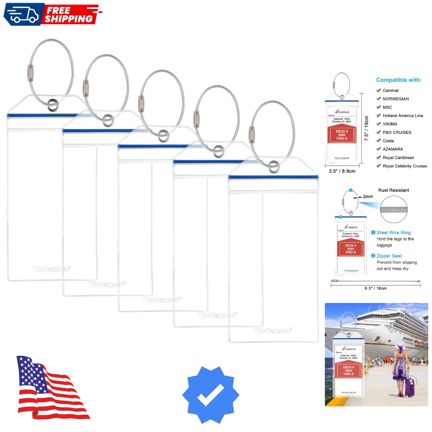 Cruise Luggage Tag Holder, 5 Pack Clear Waterproof Luggage Tags with Zip Seal...