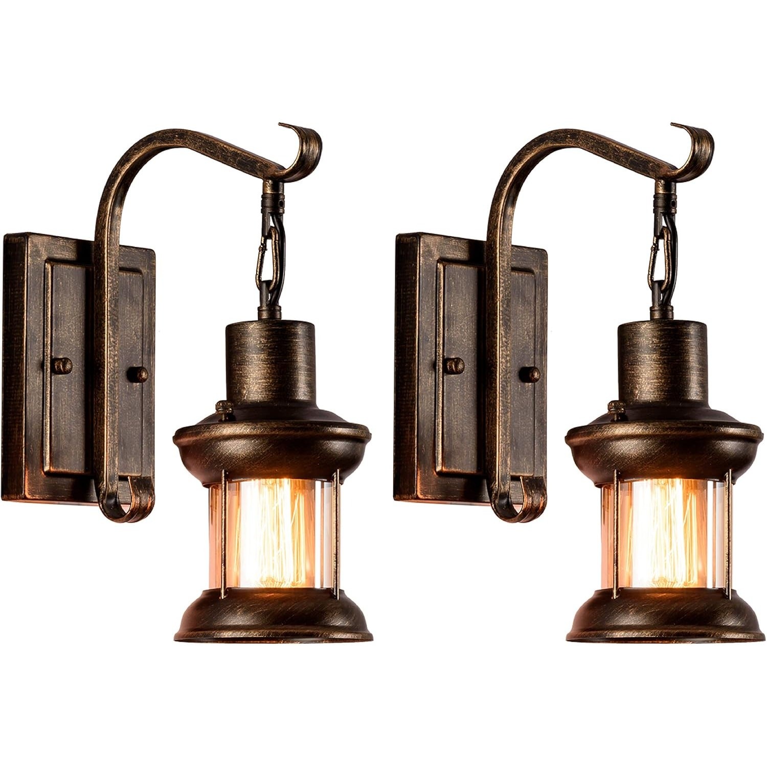 Vintage Glass Wall Sconce Fixtures 2-Pack, LULING Rustic Nordic Glass Wall Light