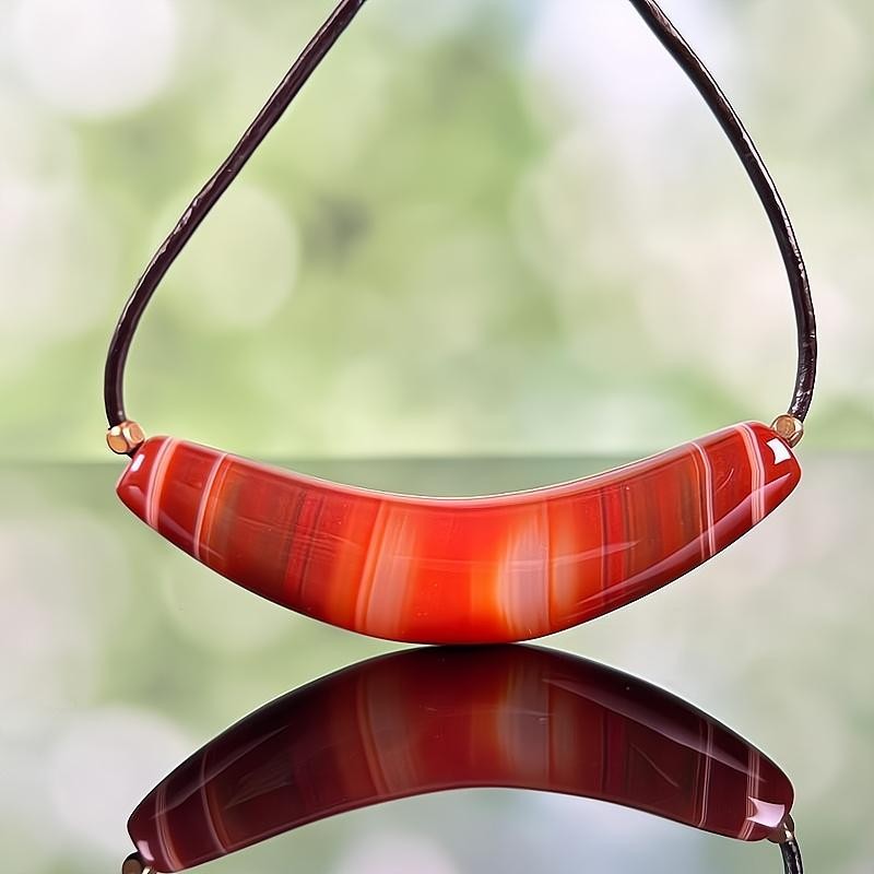 Superfin Ox Horn~ China Inner Mongolia Gobi Banded Eye Agate Curved Tube Pendant