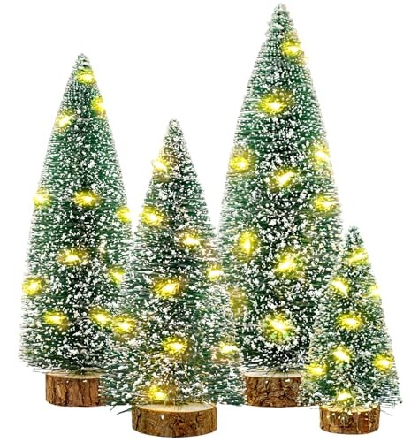 Small Christmas Tree with Lights, 4 Pcs Table Top Mini Christmas Tree with 
