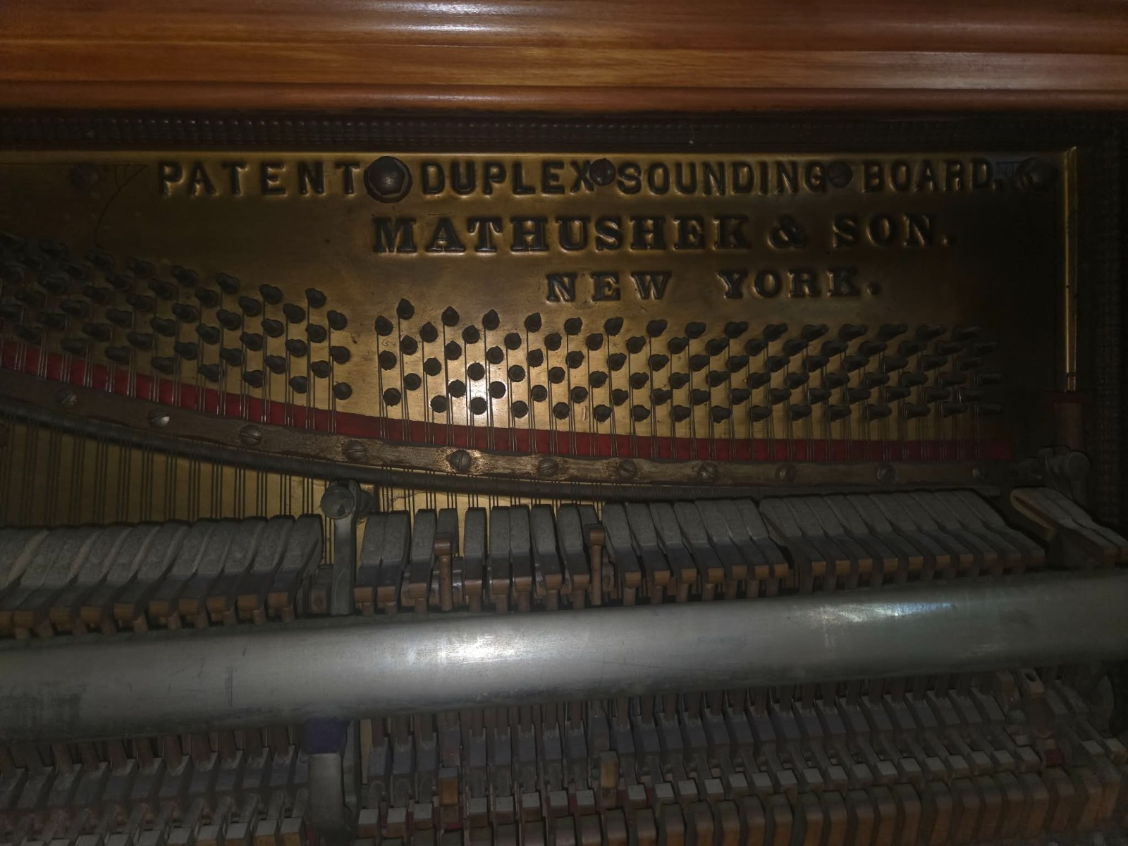 Mathushek & Son New York Upright Piano circa 1888-1900 Duplex Sounding Board