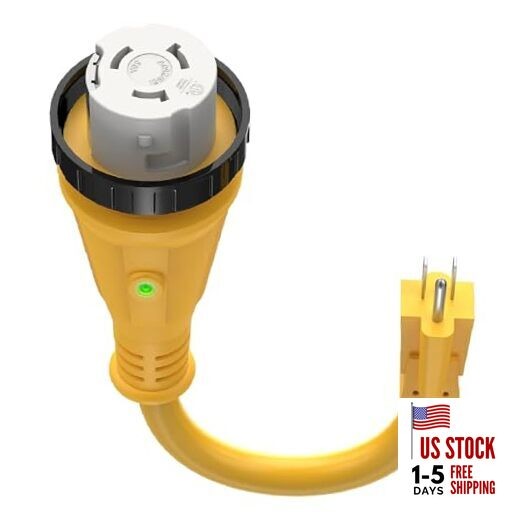  50 Amp to 15 Amp 110V RV 15M/50F 12" (No Surge Protector, LED Indicator)