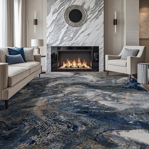 Modern Washable Rug for Living Room: Abstract 9x12 Area Rugs for Bedroom Low 